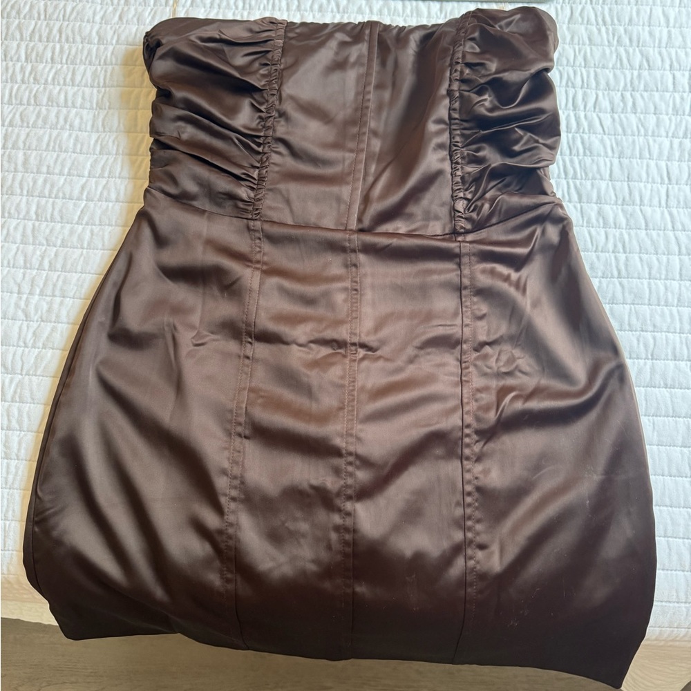 Brown silk corset mini dress